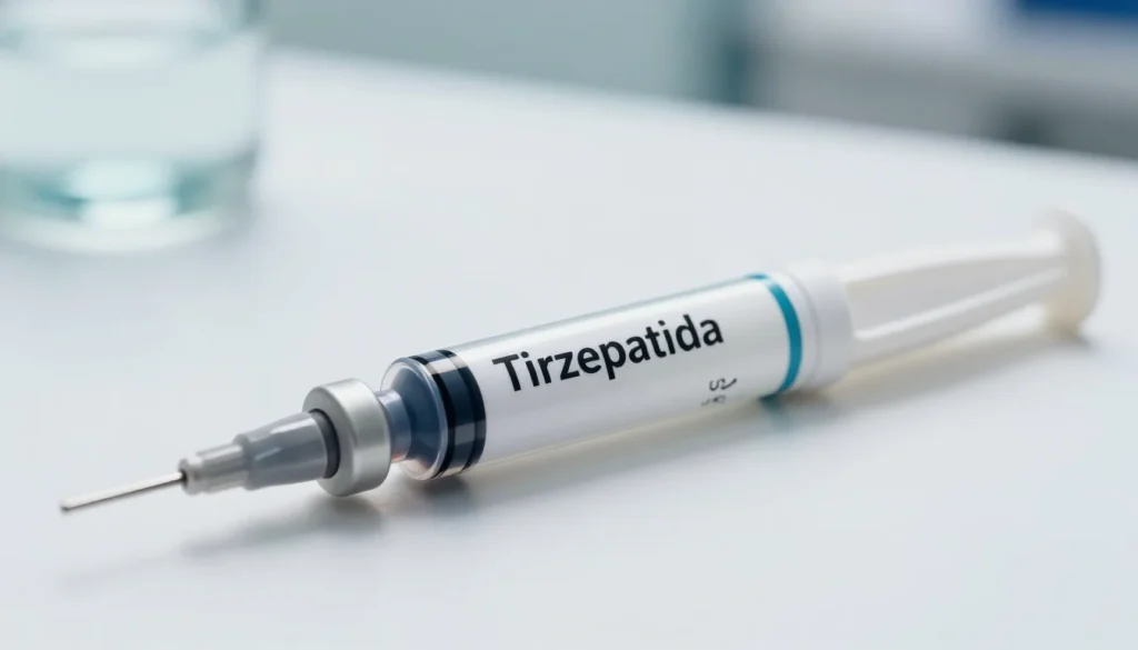 Caneta injetável de tirzepatida usada no tratamento com tirzepatida online para emagrecimento